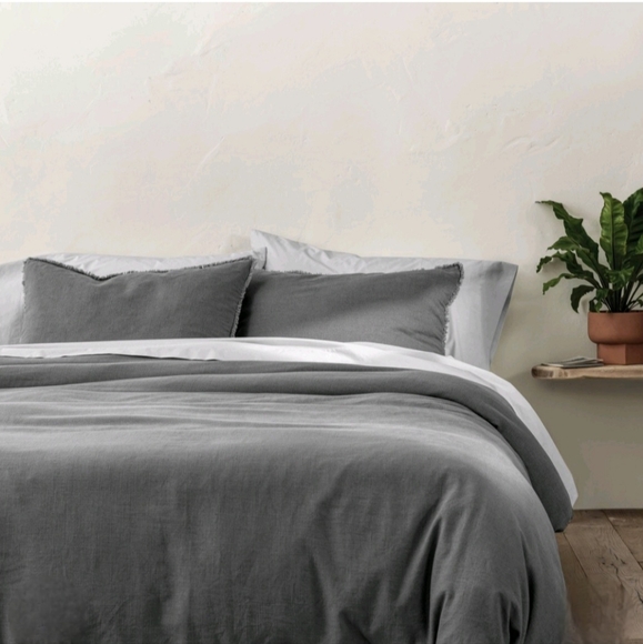 Casaluna Full/Queen Heavyweight Linen Blend Duvet Cover & Sham Set Dark Gray - Picture 2 of 6